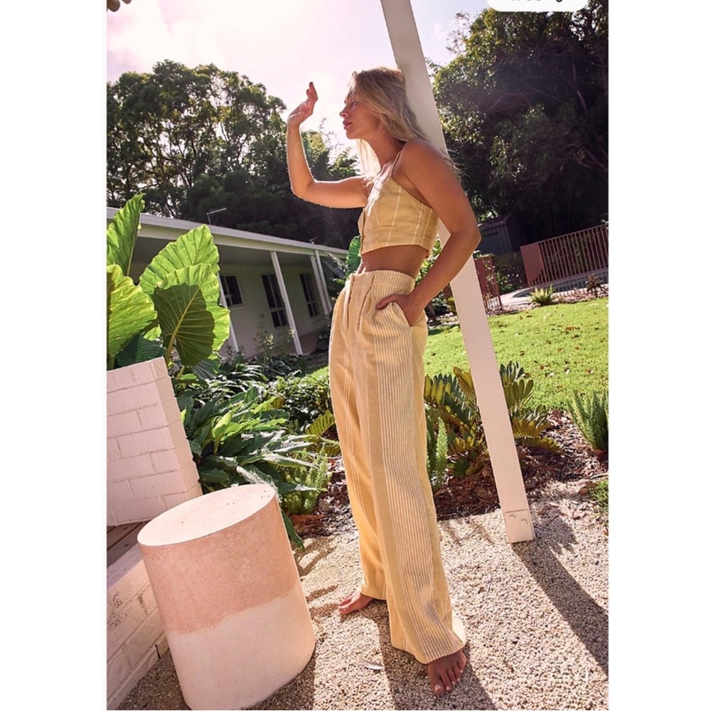 Free People | Butter Yellow Casual Friday Pinstripe Wide-Leg Pants ~ Medium